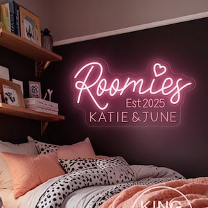 Custom Roomies Neon Sign,Roommates Name Sign,Dorm Room LED Name Neon Light Wall Decor College Girls Dorm Sign,Gift For Roommate,Roomies Gift