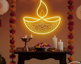 Diwali Diya Light Neon Sign, Custom Happy Diwali LED Neon Light, Indian Diwali Party Home Wall Decor Hindu Festival Of Lights, Diwali Gift