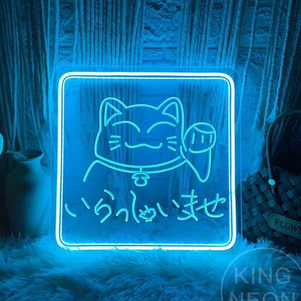 Signe de chat chanceux, signe de néon personnalisé, lumière de néon d’anime pour la décoration murale de la maison, signe de lumière LED USB, art au néon 3D, signe de bienvenue de chat de fortune, cadeaux pour les enfants