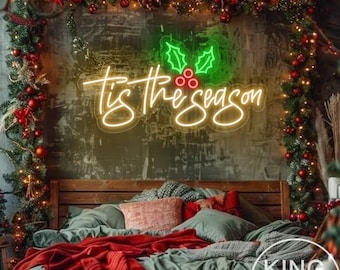 Tis The Season Holly Leaf Neon Sign, Custom Christmas Winter Season LED Neon Light, Home Wall Decor, Xmas Holiday Party Decor Christmas Gift
