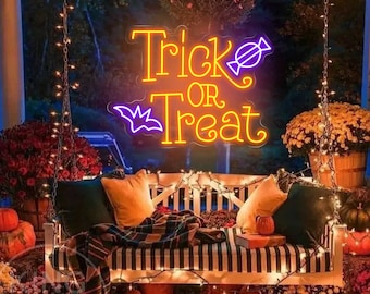 Trick or Treat Neon Sign, Halloween Party Decor, Custom LED Light
