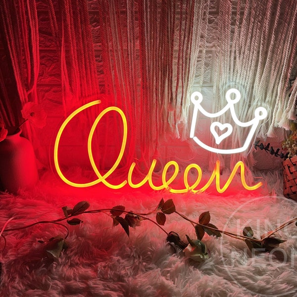 Queen Sign,Crown Sign,Salon Office Sign,Led Sign for Bedroom,Neon Bar Sign,Party Decor,Neon Lights,Light Up Sign for Wall,Personalized Gift