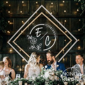 Custom Initials Floral LED Neon Sign, Wildflower Initials Neon Light For Wildflowers Wedding Party Decor Personalized Valentine&#39;s Day Gift