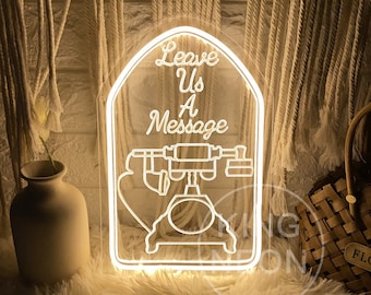 Leave A Message Neon Sign, Wedding Reception Acrylic Guestbook, 3D Engraved