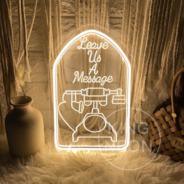 Hinterlassen Sie uns eine Nachricht Hochzeit Leuchtreklame,Hochzeitsempfang Lichtschild,Hochzeit Willkommensschild,Hochzeits-Willkommensschild, Audio-Gästebuch Acryl-Schild, Neonhochzeits-Schild