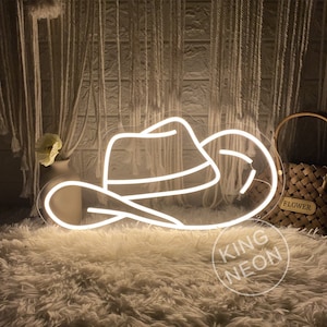 Cowgirl Hat LED Neon Light, Cowboy Hat Neon Sign, Custom Western Home Wall Bedroom Decor Cowboy Salon Bar Shop Decoration Welcome Sign Art