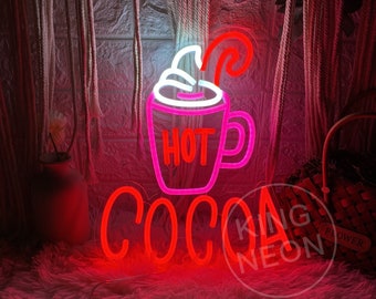 Hot Cocoa Neon Light,Christmas Decor for Sweet Shop,Coffee Shop Neon Sign Decor,Hot Cocoa Drink Shop Welcome Light Sign,Neon Drink Logo