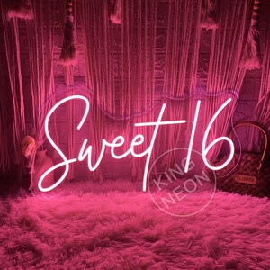 Letrero de neón para dulces 16, decoración de neón para fiesta de cumpleaños número 16, letrero de luz de neón para quinceañera, letrero de pared de cumpleaños personalizado, letrero con número de cumpleaños, regalo para ella