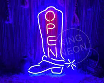Cowgirl Boots OPEN Neon Sign, Custom Western Decor