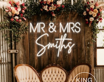 Benutzerdefinierte Mr & Mrs Nachname LED Neon Schild, Hochzeit Hintergrund Decor