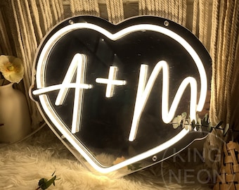 Initials Mirror Neon Sign,Custom Neon Wedding Sign,Unique Wedding Welcome Sign,Handmade Gift for Couple,Minimalist Wall Art,Wedding Favor