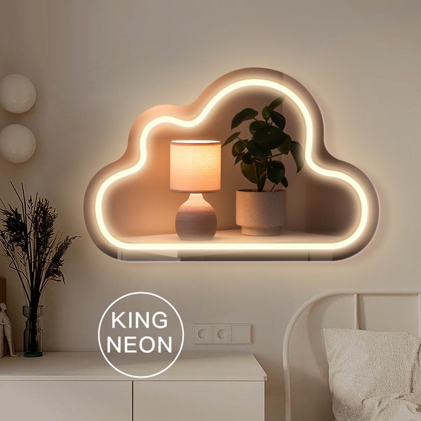 Enseigne néon miroir nuage, décoration murale nuage miroir, veilleuse nuage pour chambre d'enfant, enseigne artistique murale miroir pour dortoir, décoration néon pour baby shower