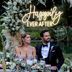 Letrero de neón Happily Ever After, letrero de fondo de boda personalizado, decoración de neón para el hogar, letrero de boda de neón, luz de neón de pared de césped para bodas, regalos para parejas