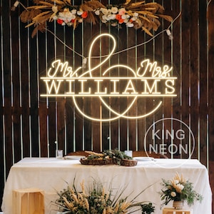 Insegna al neon a LED per matrimonio personalizzata, Mr & Mrs. Il tuo nome di famiglia Cognome Insegna Luce notturna Casa Matrimonio Fidanzamento Festa Sfondo Decorazione da parete Arte