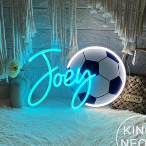 Custom Soccer Name Neon Sign, Boy&#39;s Bedroom Nursery LED Name Neon Light Football UV Printing  Sports Birthday Party Decor, Birthday Gifts