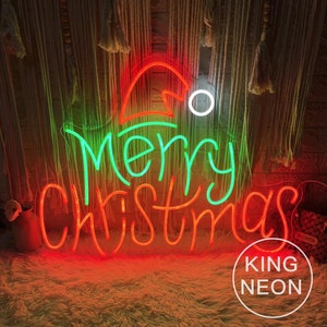 Merry Christmas Santa Hat Neon Sign, Custom Christmas Holiday LED Neon Light Bedroom Home Wall Decor Xmas Party Decor Christmas Gifts