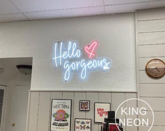 Hello Gorgeous Heart Neon Sign, Custom Beauty Salon LED Neon Light Sign, Bedroom Girl's Room Dorm Beauty Room Wall Decor, Gift For Her