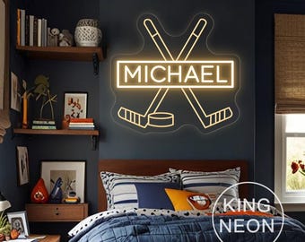 Custom Hockey Name Neon Sign: Sports Bedroom Wall Decor