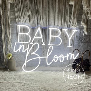 Placa de neon Baby In Bloom, decoração de parede com luz LED neon personalizada para chá de bebê, placa de revelação do sexo do bebê, cenário para festa de aniversário e chá de bebê