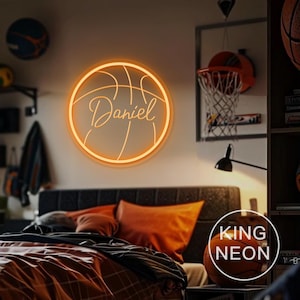 Custom Basketball Name Neon Sign For Kids, USB 3D Engraved Boy&#39;s Bedroom Home Wall Decor, Personalized Gift for Kids,Basketball Player Gifts