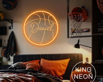 Custom Basketball Name Neon Sign For Kids, USB 3D Engraved Boy's Bedroom Home Wall Decor, Personalized Gift for Kids,Basketball Player Gifts