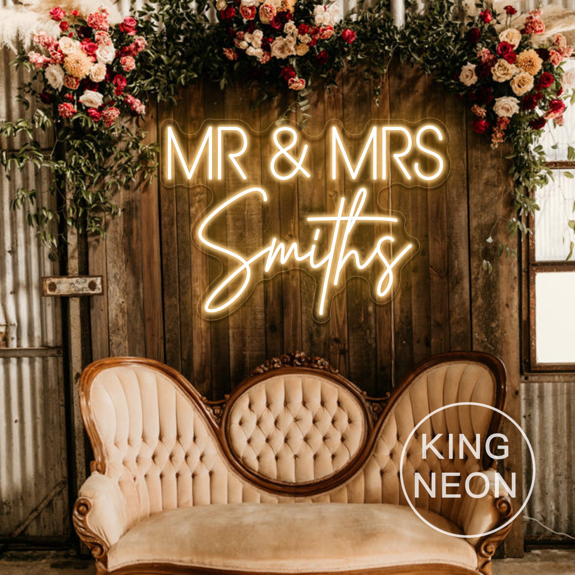 【mR様】箱付き、名入れ、LED加工 Custom Mr & Mrs Last Name LED Neon Sign, Wedding Backdrop Decor - Etsy