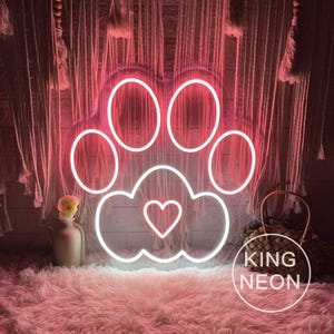 Paw Print Heart Neon Sign, Custom Animal Pet LED Neon Light Kid Room Bedroom Home Decor Pet Shop Hotel Wall Decoration Gift For Pet Lover