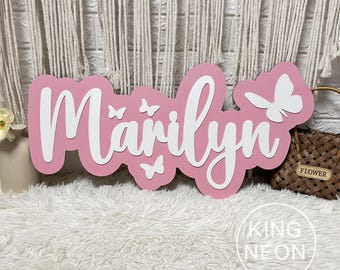 Custom 3D Butterfly Nursery Wood Name Sign, Wooden Baby Girl Name Sign Above Crib Nursery Wall Decor Personalized Baby Shower Christmas Gift