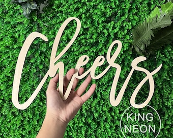 Cheers Wood Sign, Custom Wedding Bar Sign, Wedding Bridal Shower Engagement Birthday Party Champagne Bar Backdrop Decor Wooden Word Sign