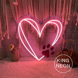 Heart With Paw Neon Sign, Custom Animal Pet Dog Paw Print LED Neon Light Kid Room Bedroom Wall Decor Pet Shop Hotel Sign,Gift For Pet Lover