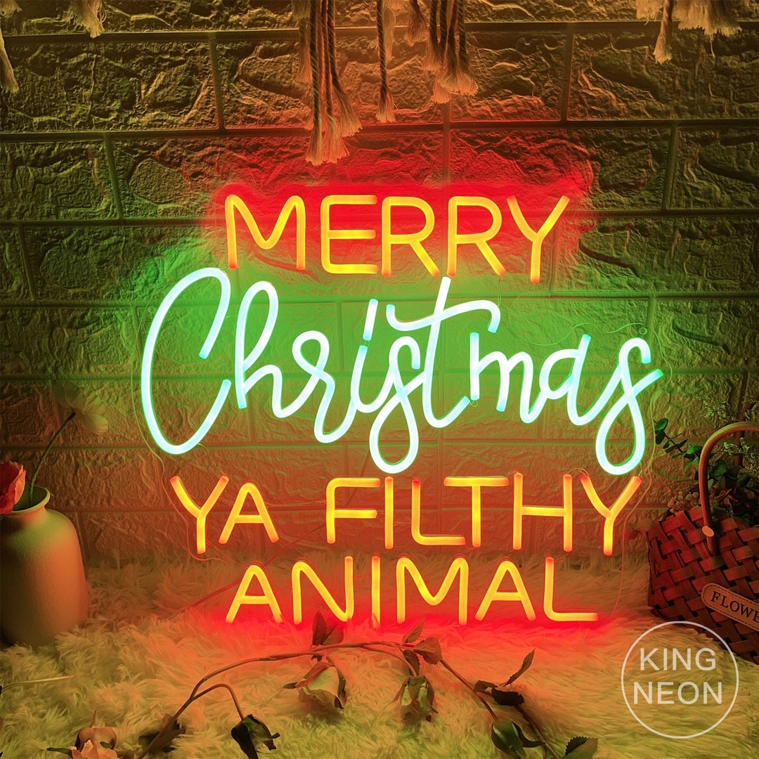 Merry Christmas Ya Filthy Animal Banner, No-DIY Red Green Glitter Funny Christmas Banner, Merry Christma S Ya Filthy Animal Sign, Home Alone Christma S Decorations For Home Office Mantel