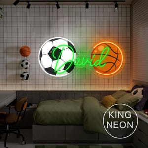 Custom Sports Name Neon Sign, Boy&#39;s Bedroom Soccer Basketball Neon Light Wall Decor, Personalized Birthday Gift for Kids, Soccer Lover Gifts