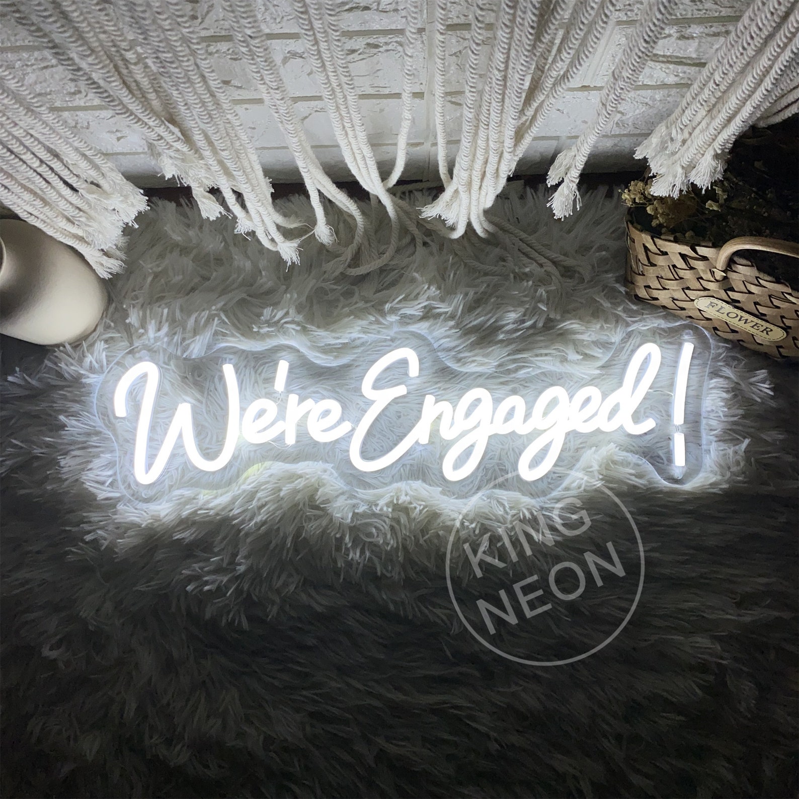 Engaged Sign On String We're Engaged! Neon Sign: Wedding Engagement Party Decor - Etsy