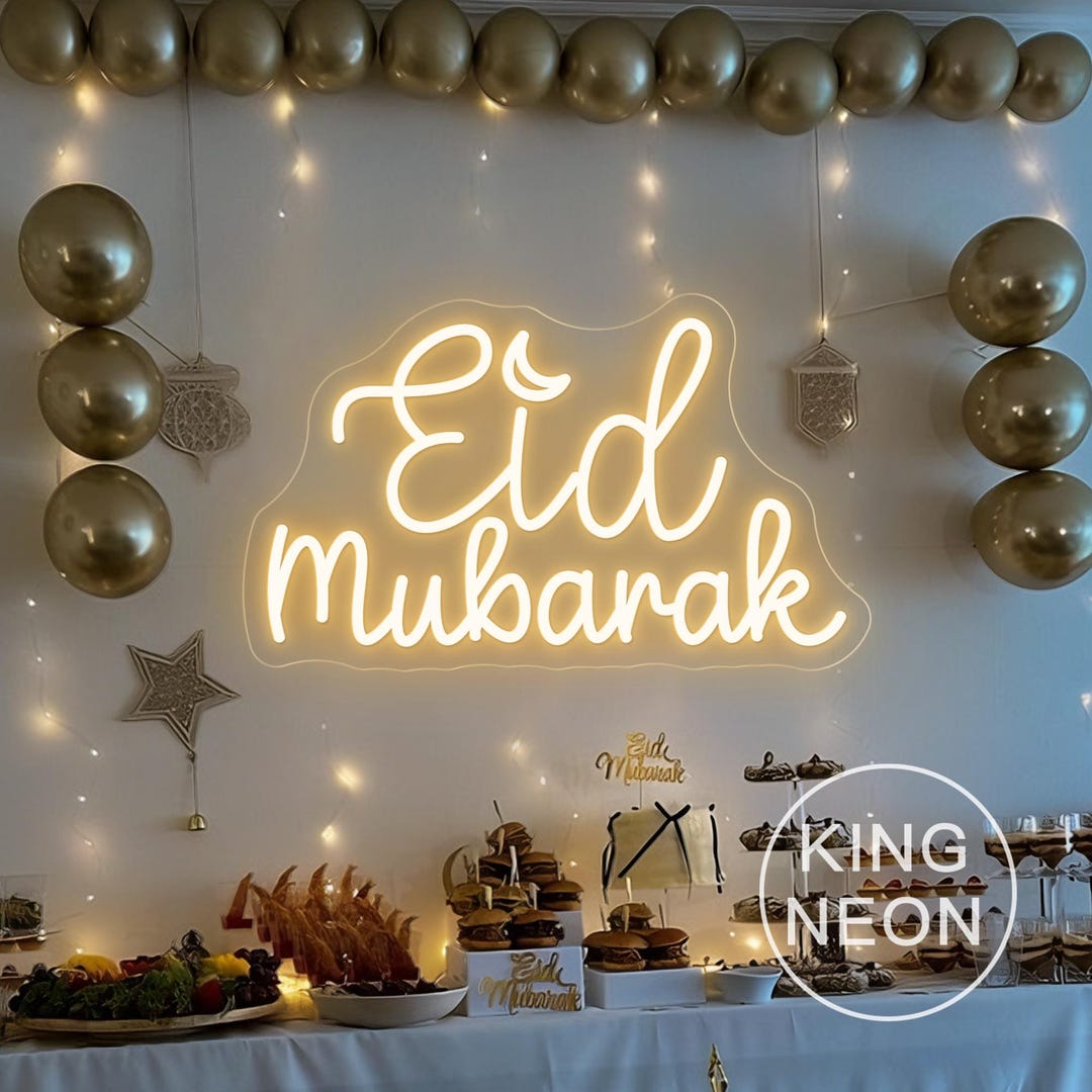 Eid Mubarak Crescent Moon Neon Sign, Custom Ramadan Mubarak LED Light ...