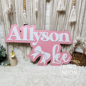 Custom 3D Bow Tie Nursery Wood Name Sign, Wooden Baby Girl Name Sign Above Crib Nursery Wall Decor Personalized Baby Shower Gift For Kids