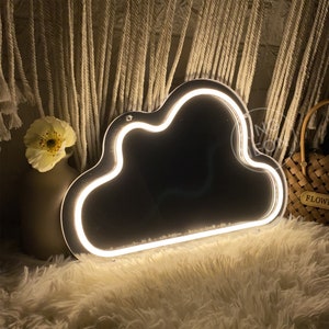 Enseigne néon miroir nuage, décoration murale nuage miroir, veilleuse nuage pour chambre d'enfant, enseigne artistique murale miroir pour dortoir, décoration néon pour baby shower image 3