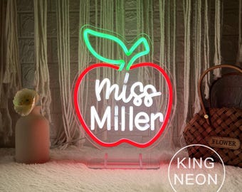 Custom Teacher Name Neon Sign, Teacher Desk Name LED Neon Light,  Desktop Teacher Apple Sign, Gift For Teacher, Back To School Gift