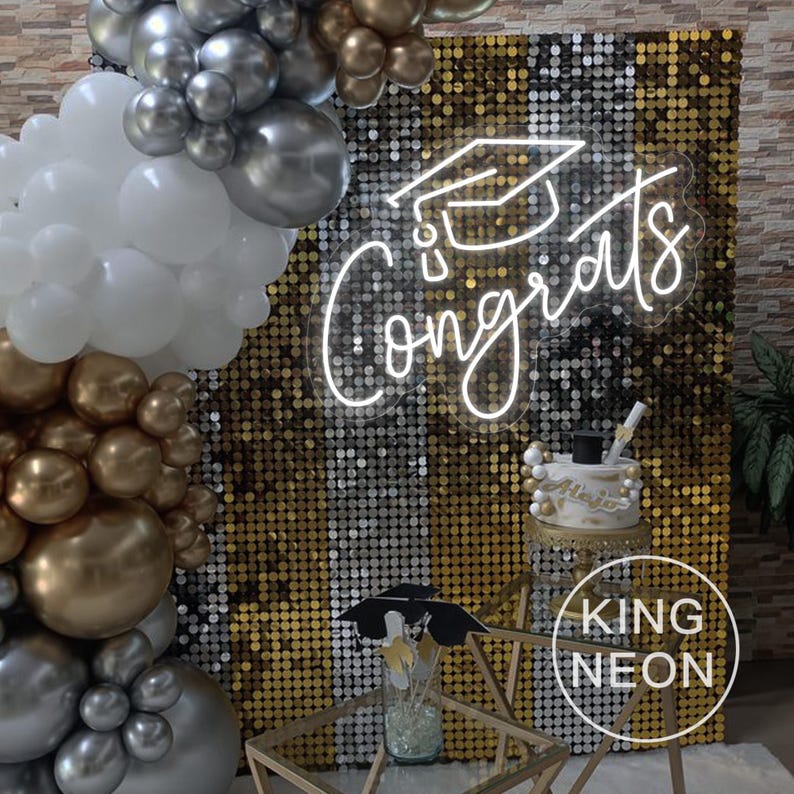 Lights Around Graduation Sign Congrats Neon Sign for Custom Graduation Party, College Congrats Grad ...