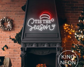 Tis The Season Santa Hat Neon Sign, Custom Christmas Winter Season LED Neon Light, Xmas Holiday Party Home Wall Decor, Christmas Gift