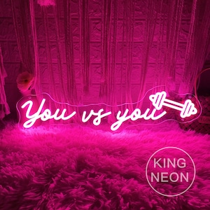 Ty kontra Ty Neon Hantle, Niestandardowe Cytaty Motywacyjne Siłowni Neon Light Sign Barbell Home Lifting Room Ćwiczenia Dekoracja Ścienna Siłownia Prezenty dla Niego
