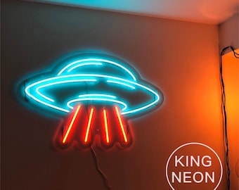 UFO Neon Signs Custom Led Light Lamp For Bedroom UFO Sign Room Party Wall Decor Flying Saucer Shape Neon Light Decorations