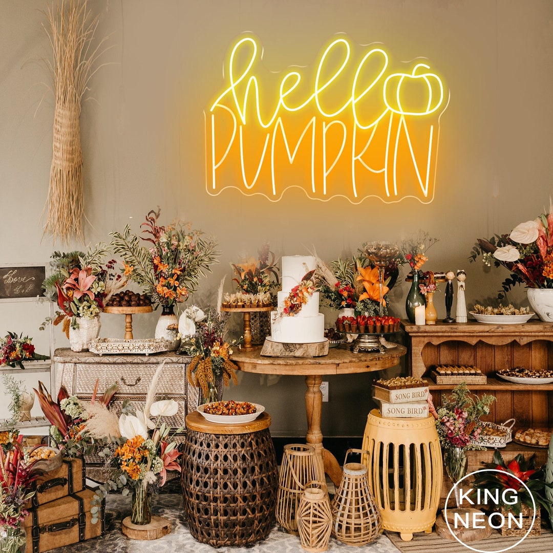 Neon Fall Hello Pumpkin Neon Sign, Custom Fall Autumn Home Decor Neon Light ...