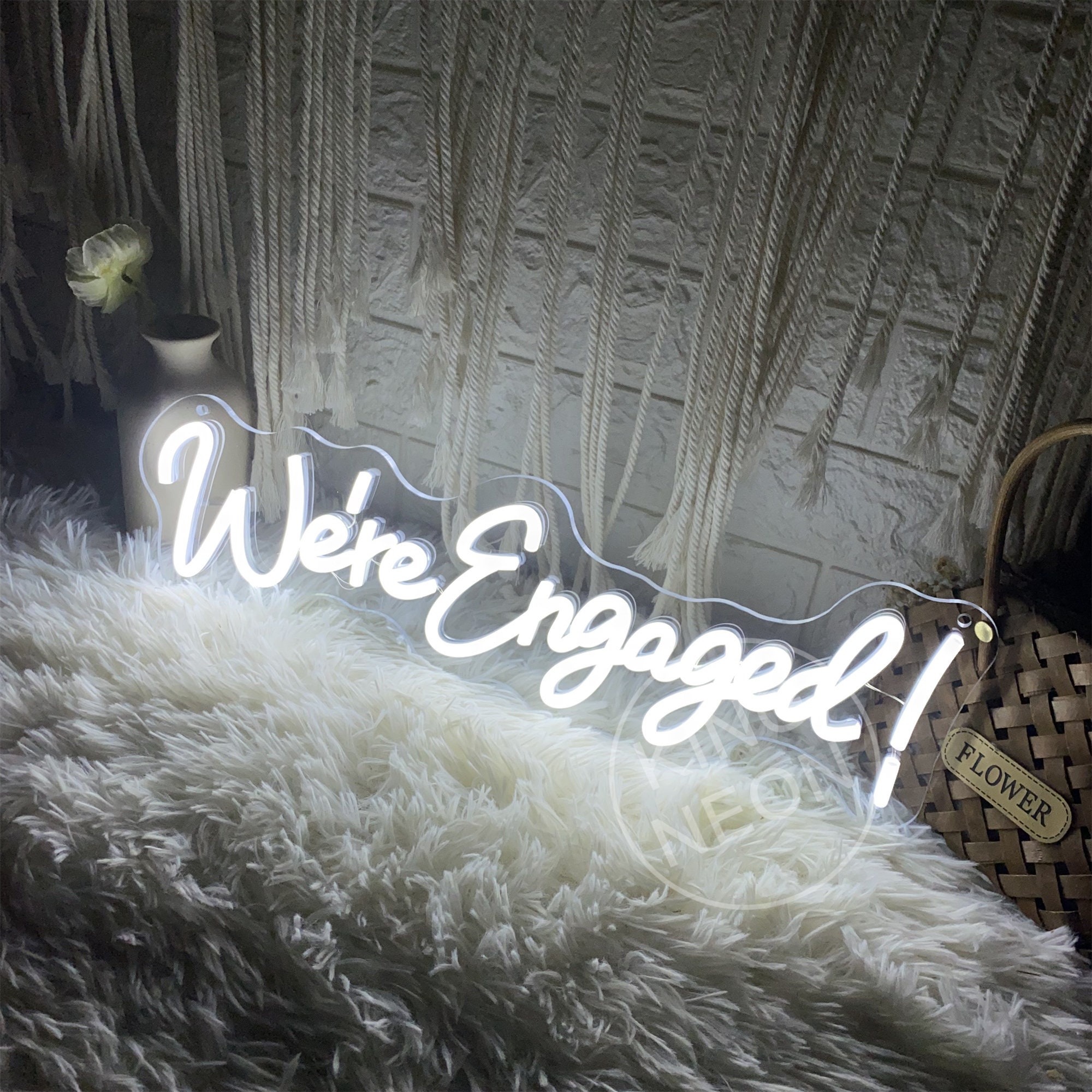 Engaged Sign On String We're Engaged! Neon Sign: Wedding Engagement Party Decor - Etsy