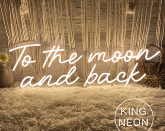To The Moon And Back Neon Sign, Custom Wedding LED Neon Light Home Wall Decor Wedding Engagement Party Backdrop Decoration Personalized Gift