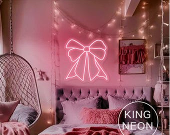 Pink Bow LED Neon Sign, Girl's Room Decor