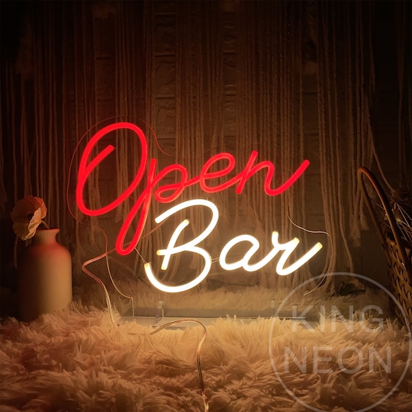 Open Bar Neon Sign Custom Beer Bar Table Neon Light Welcome Sign Office Table Sign Nightclub Light Up Sign Custom Shop Opening Sign