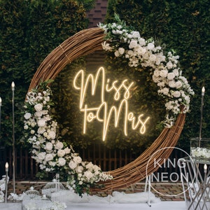 Placa de néon de Miss To Mrs, luz de néon LED de casamento personalizada, decoração de parede para casa, arte, cenário para festa de noivado, decoração para chá de panela, presente de noivado