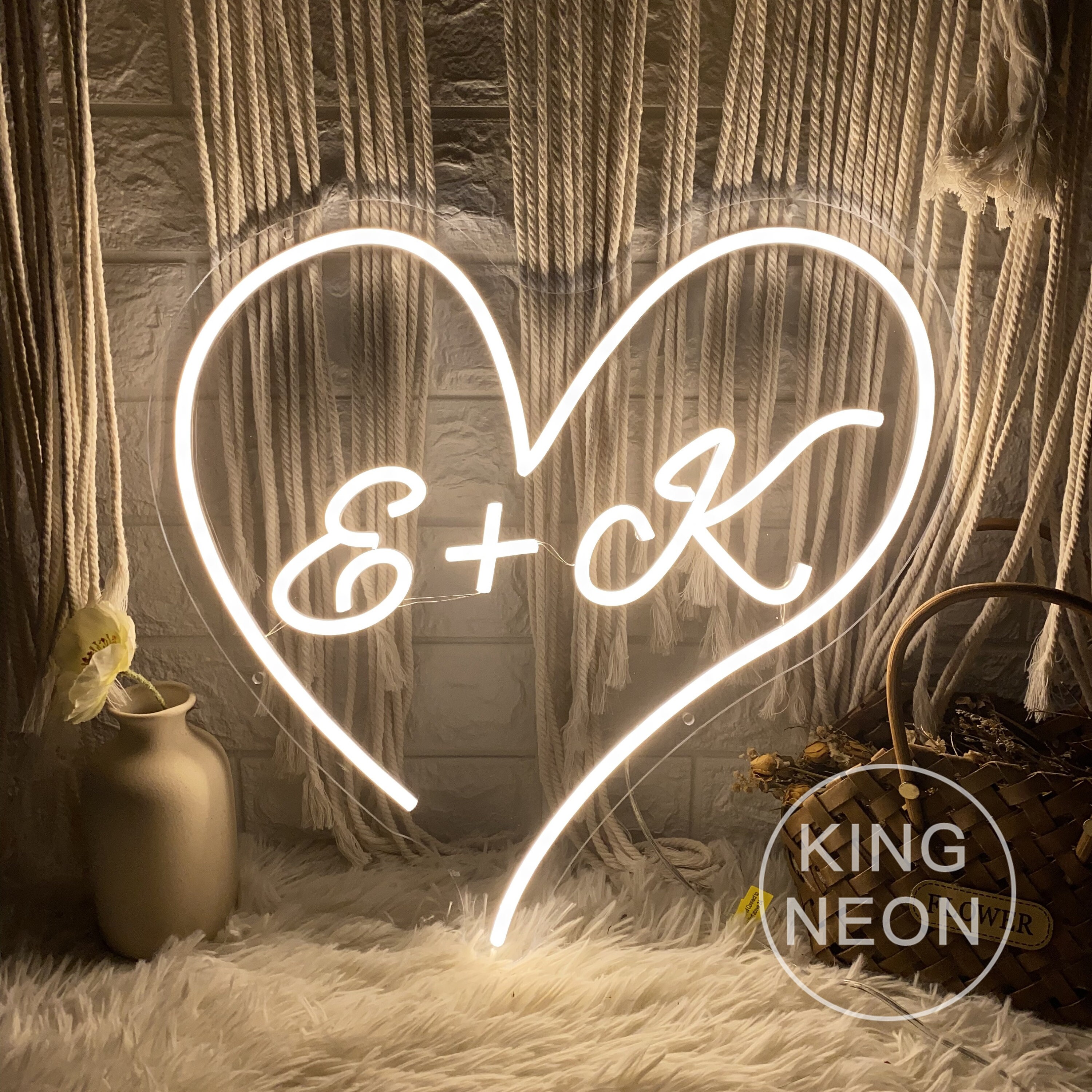 Custom Initials Heart LED Neon Sign, Wedding Backdrop Decor - Etsy