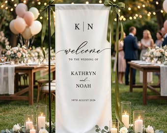 Custom Fabric Wedding Welcome Sign, Modern Wedding Sign, Boho Wedding Engagement Party Decor, Modern Ceremony Sign, Wedding Banner