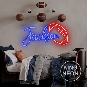 Custom Football Name Neon Sign, Rugby Boy&#39;s Bedroom Home Wall Decor, Sports Birthday Party Decor Personalized Gift for Kids, Rugby Gift